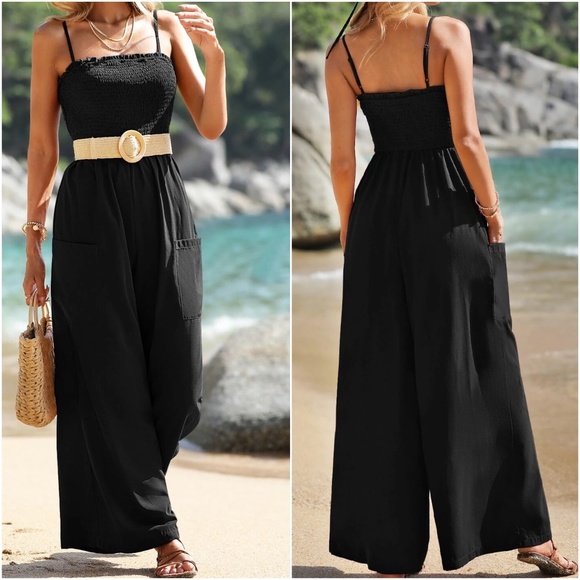 Boho Wide Leg Casual Pocket Jumpsuit - Picture 3 of 4